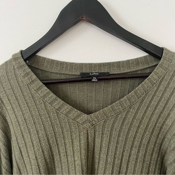 Lulus Olive Green Ribbed V-neck Crop Sweater Top‎ - Picture 7 of 7